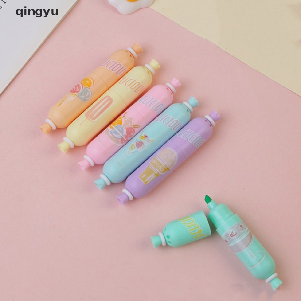 Set 6 Bút Đánh Dấu Họa Tiết Mèo Hoạt Hình Dễ Thương Dành Cho Học Sinh / Văn Phòng