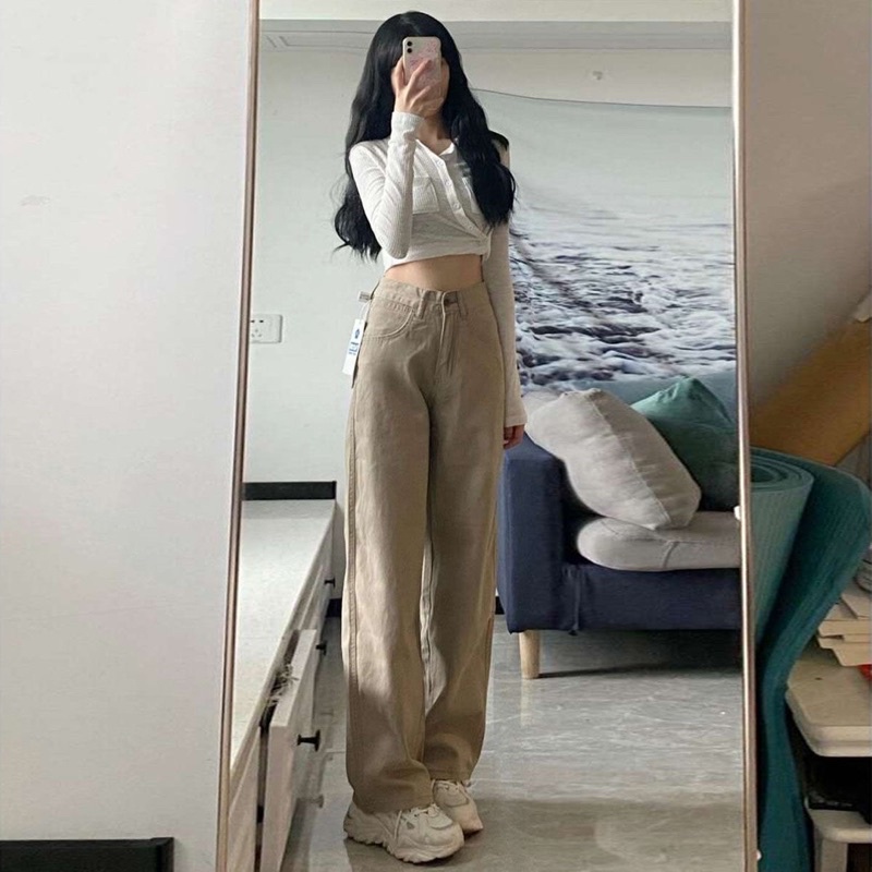 [SẴN] QUẦN SUÔNG RỘNG NÂU BE TÂY KHAKI LƯNG CAO | BigBuy360 - bigbuy360.vn