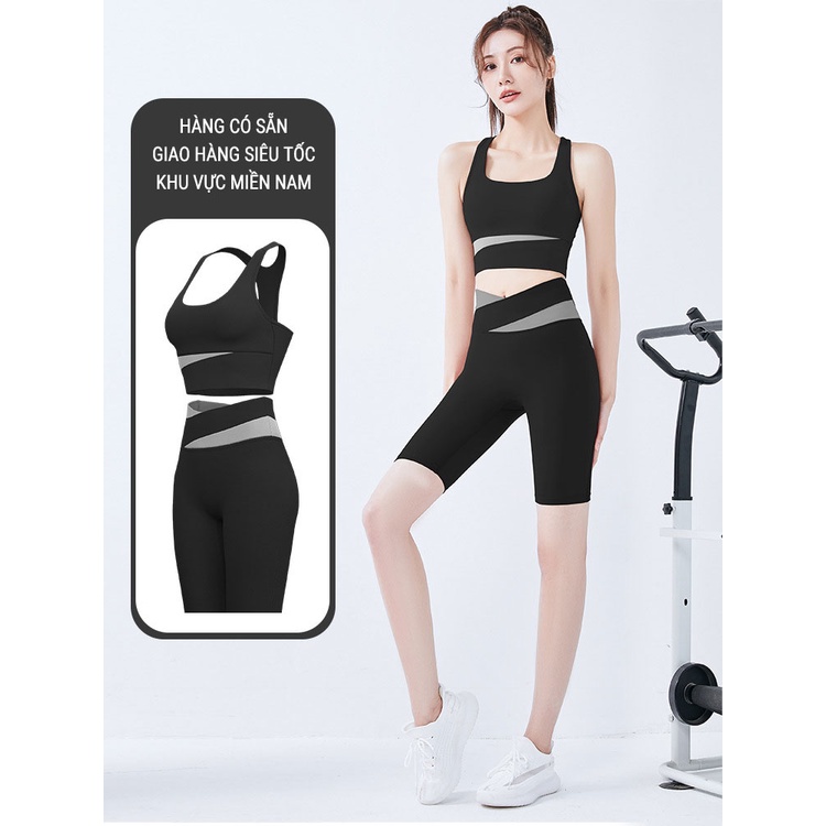 Bộ quần áo tập gym yoga nữ cao cấp có mút ngực co dãn 4 chiều