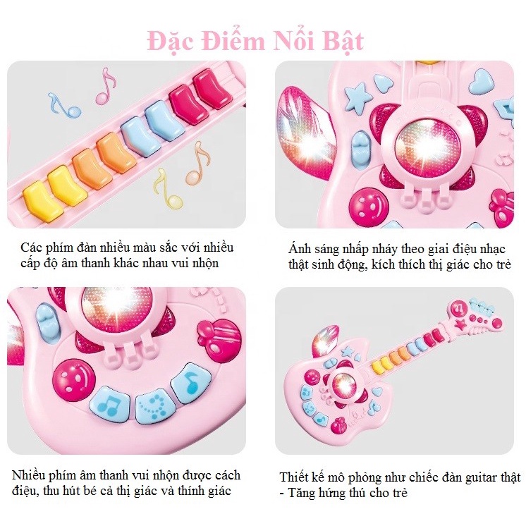 Đồ chơi âm nhạc đàn guitar cho bé, âm thanh vui nhộn, nhiều phím BBT Global - 665Q