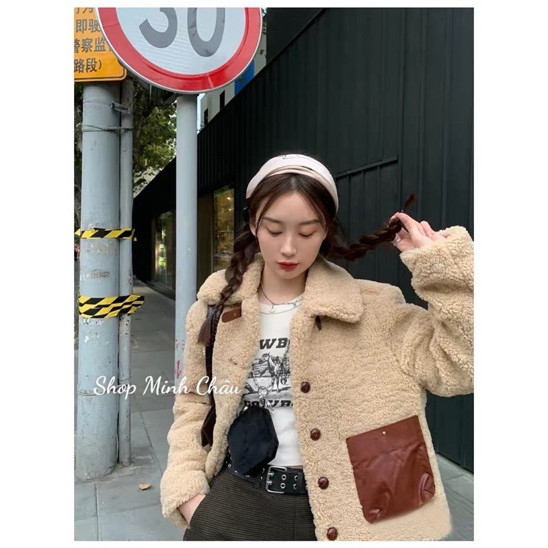 Áo khoác lông pha da Zarrraa dư sịn