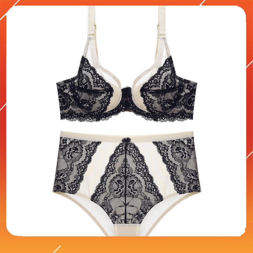 Set bộ đồ lót nữ ren áo có gọng, không mút dành cho các nàng có vòng 1 to hoặc đã nâng ngực, quần cạp cao Mã B20279
