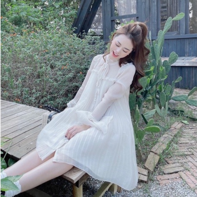 Đầm tiểu thư Babier Dress màu trắng dáng suông thiết kế phối cổ bèo cao cấp - LINN DESIGN