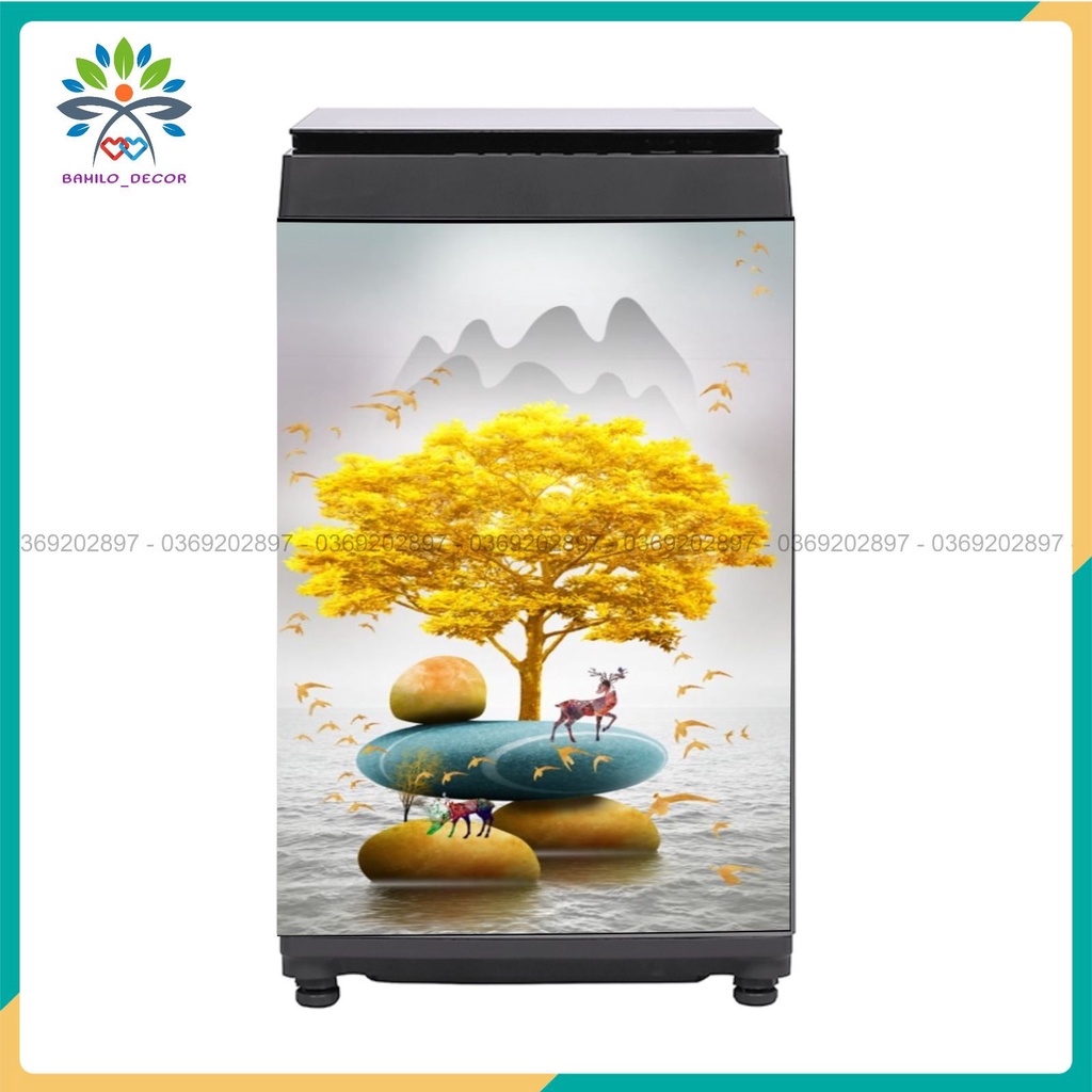Miếng dán máy giặt chất liệu decal chống thấm, hình ảnh đẹp sắc nét, keo bám chắc chắn