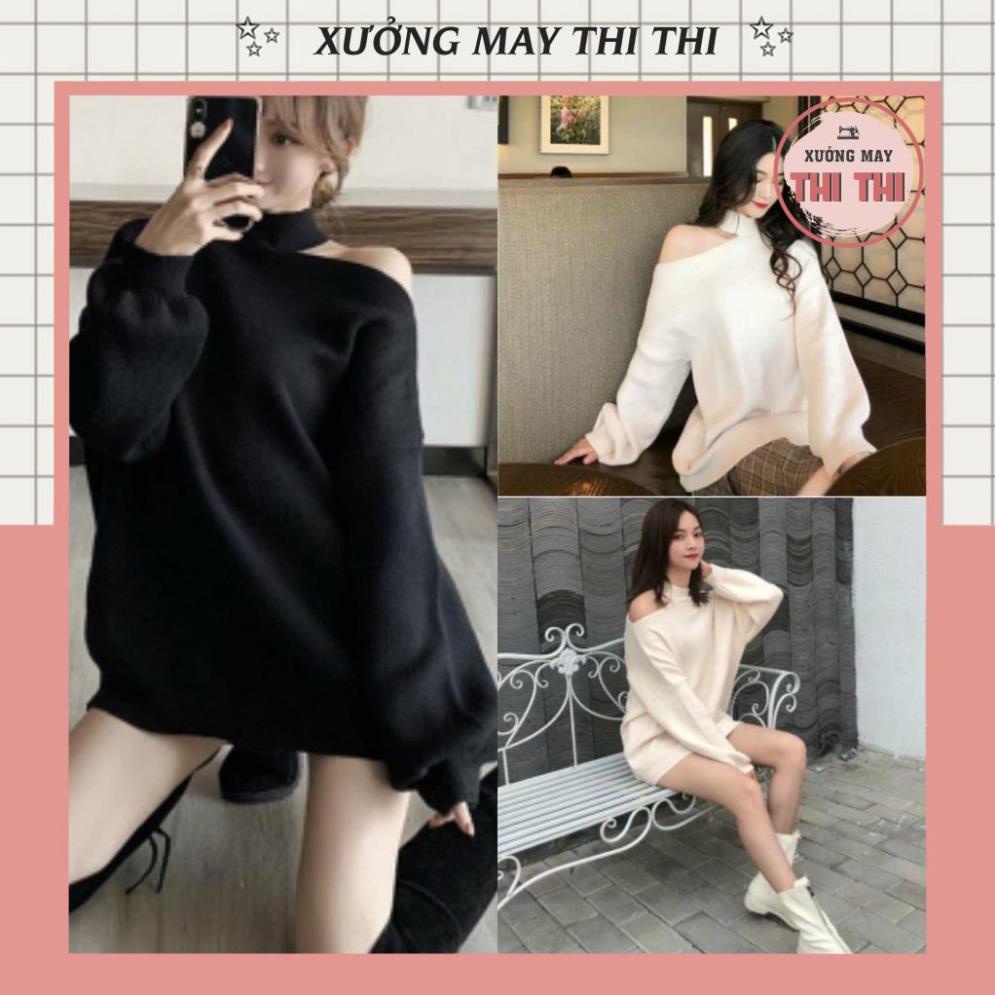 Áo Nỉ Nữ Khoét Vai Dài Tay 2 Màu dưới 62kg - Dáng Trùm Mông Cá Tính G0114