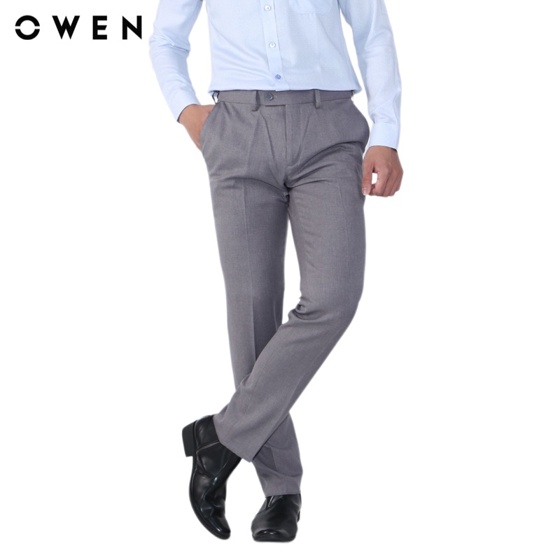 Quần tây nam Owen Nano Regular Fit tăng đơ Ghi - QRT23479