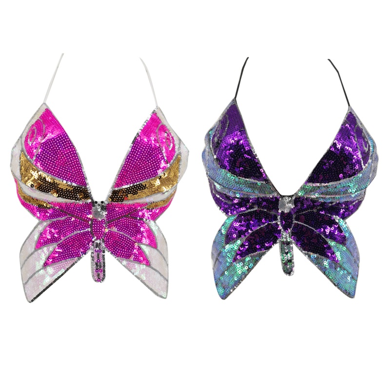 Áo croptop hai dây dáng cánh bướm đính kim sa lấp lánh gợi cảm cho nữ