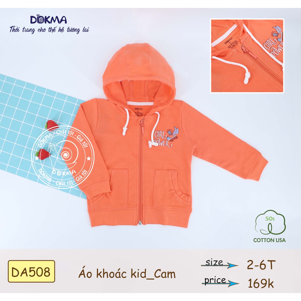 Dokma- Áo Khoác nỉ mũ kéo khóa 2-6y BT+BG (DA508)