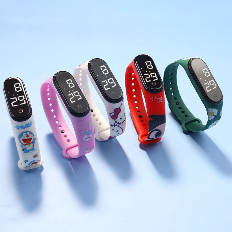 Đồng Hồ Đeo Tay Thông Minh Màn Hình Kỹ Thuật Số Có Đèn Led Dây Silicon In Họa Tiết Hoạt Hình Chống Thấm Nước Cho Bé