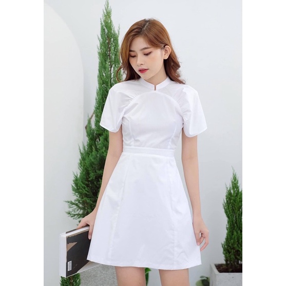 Đầm cổ trụ tay phồng Elly clothing