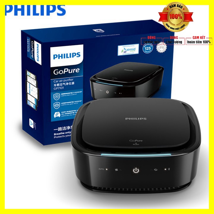 Máy lọc không khí, khử mùi trên xe ô tô cao cấp nhãn hiệu Philips GP7101 cảm biến 3 màu AQI, cảnh bảo thay lõi lọc