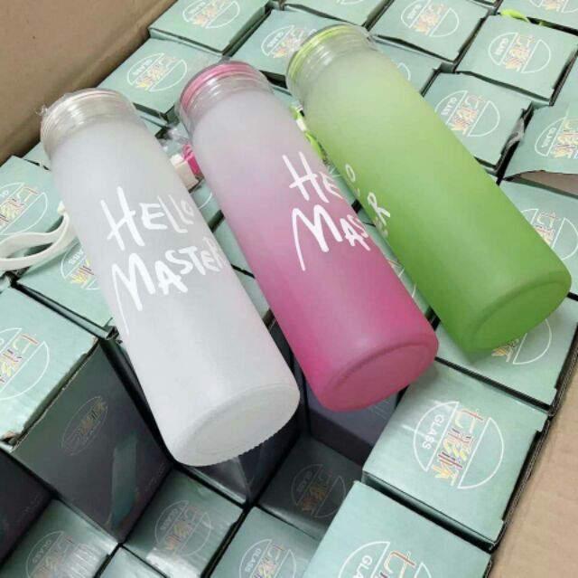 (Bán Buôn Sỉ) Bình Nước Thủy Tinh Nhiều Màu Hello Master Giá Ưu Đãi Dung Tích 450ml, Bình đựng nước tiện ích