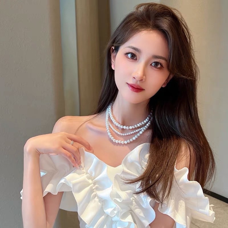 Vòng cổ hạt trai nhân tạo 3 lớp vintage mã RC-899