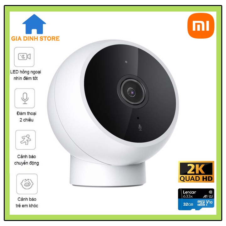 Camera wifi Xiaomi độ phân giải 2k siêu nét, góc 125 độ, hồng ngoại 10m, đàm thoại 2 chiều, bảo hành 1 năm