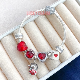 Set vòng bạc s925 cao cấp - vòng charm màu đỏ mèo thần tài may mắn - setvongcharm