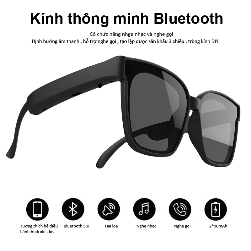 Mắt kính Bluetooth thông minh vừa nghe nhạc và gọi điện chống tia UV chống trầy xước bảo hành 1 năm A3 mắt kính