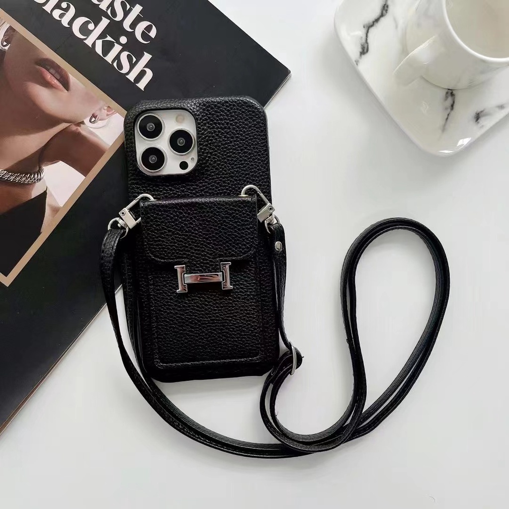Ốp Điện Thoại Nắp Lật Mẫu Mới Có Ngăn Đựng Thẻ Và Dây Đeo Cho iPhone 14 13 12 11 Pro Max Mini iX XR XsMax SE 2020 7 8 Plus