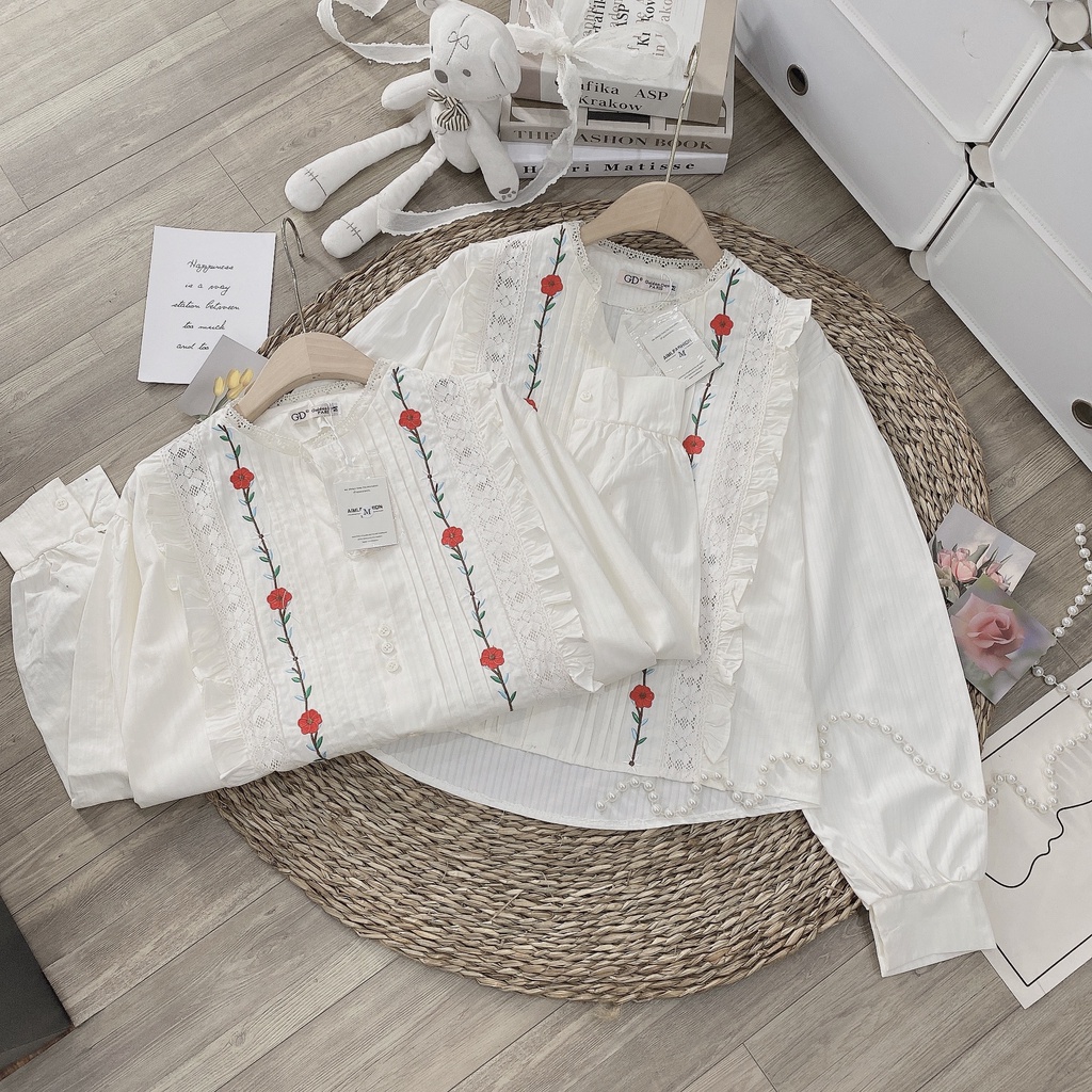 Áo sơ mi thêu hoa cẩn thận tỉ mỉ, lại còn xếp bèo nhẹ nhàng nữ tính-Minxy shop | BigBuy360 - bigbuy360.vn