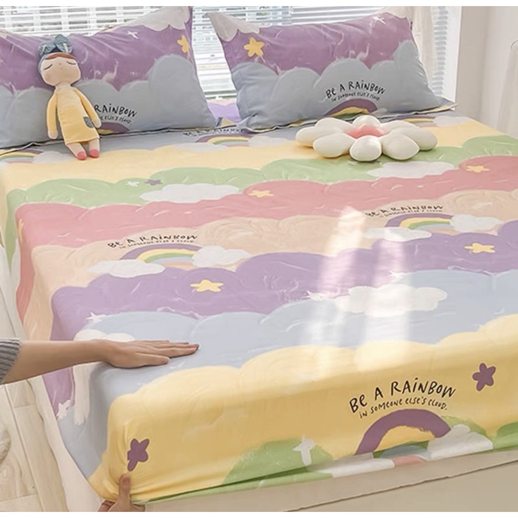 Sét Ga Gối 3 Món Hizun Cotton 100% Hoạ Tiết Cầu Vồng