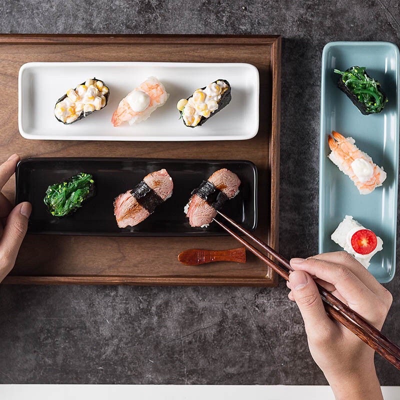 Đĩa dài chữ nhật , đĩa sứ đựng sushi chữ Nhật size 23.8cm