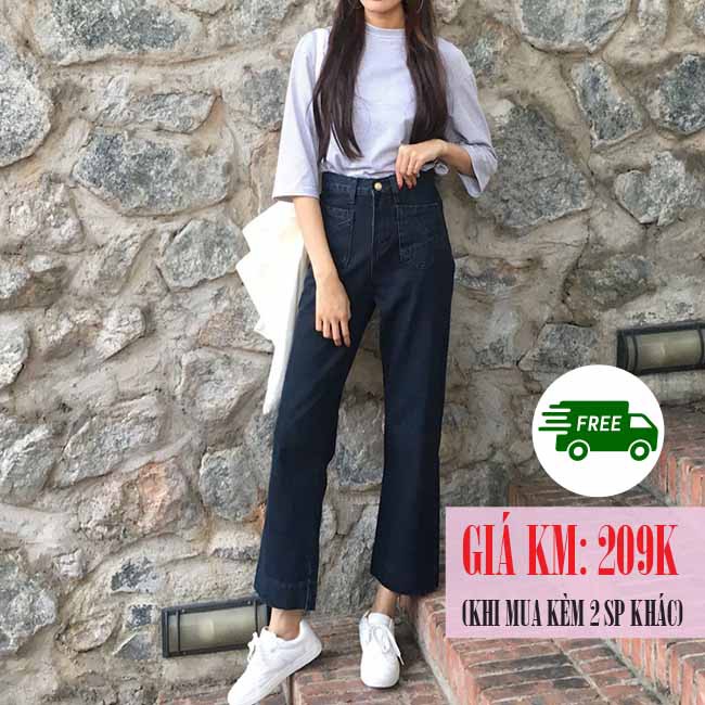 [Hàng có sẵn-Video thật]Quần jeans nữ ống rộng lưng cao Ulzzang Quảng Châu QDJ60