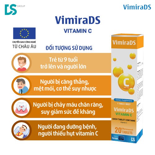 Viên Sủi Bổ Sung VimiraDS Vitamin C 850mg Chống Oxy Hoá Tăng Sức Đề Kháng Giảm Mệt Mỏi