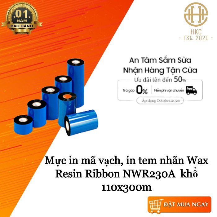 Mực in mã vạch, in tem nhãn Wax Resin Ribbon NWR230A  khổ 110x300m