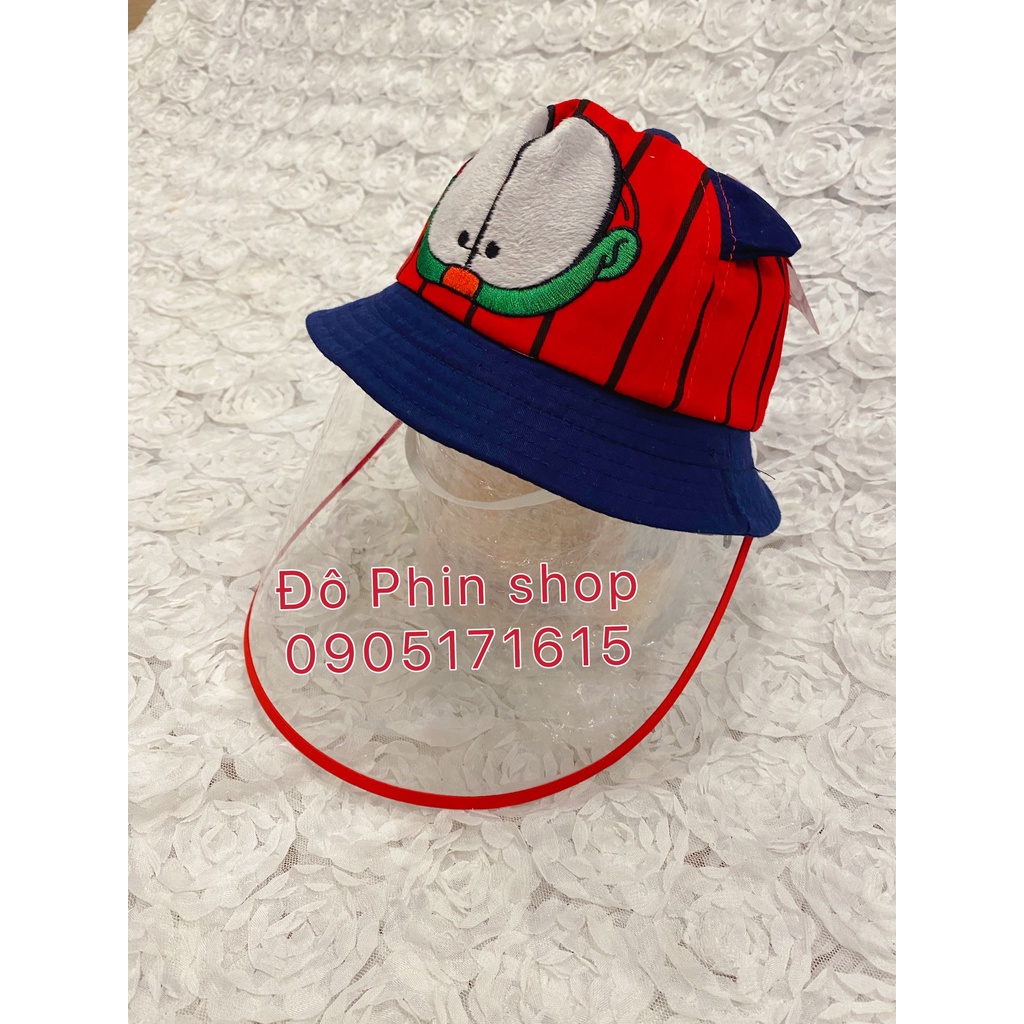 [Bé 0-2 tuổi] Mũ vành bucket hình mèo chống giọt bắn cho trẻ em, vòng đầu 48cm, tấm chắn có thể tháo rời