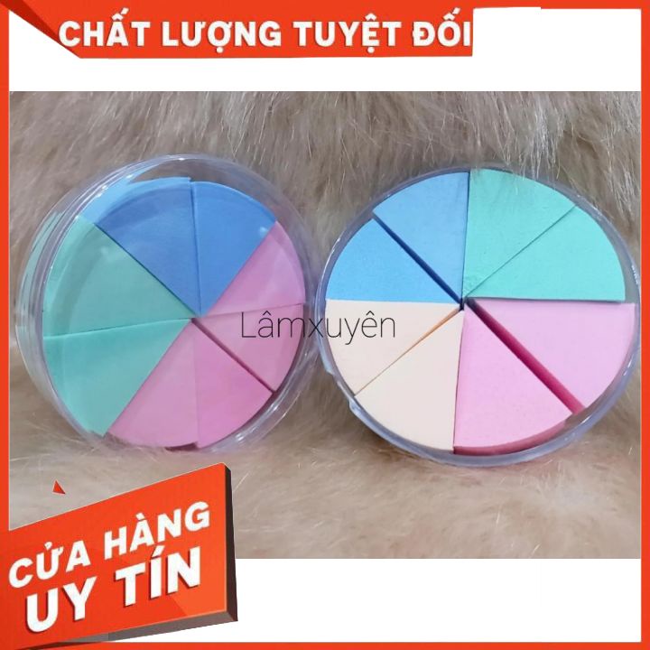 HỘP BÔNG PHẤN 8 MIẾNG TAM GIÁC NHIỀU MÀU  FREESHIP   bông phấn mềm mịn dễ tán đều lớp phấn cho màu tự nhiên _siêu tiện