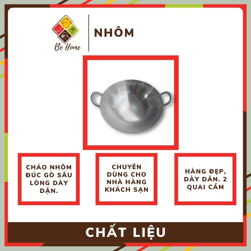 Chảo Nhôm Công Nghiệp Chuyên Dụng- 40 - 50 - 60cm  - Dày Dặn BEHOME