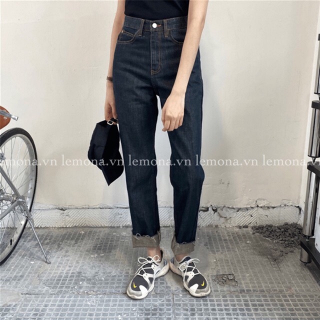 1600 | Quần Bò Jeans Suông Baggy Dáng Đứng Gập Rách Gấu Màu Đen Xám Xanh Thiết Kế Đơn Giản