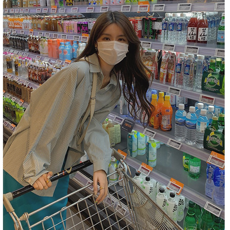 Xiaozhainv Áo Sơ Mi Dài Tay Kẻ Sọc Phong Cách Hàn Quốc Hợp Thời Trang Cho Nữ