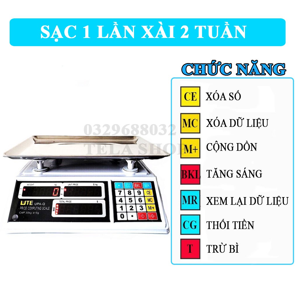 Cân Điện Tử Tính Tiền UTE 30kg Dùng Cân Hàng Hóa Sạc Điện Tela Shop