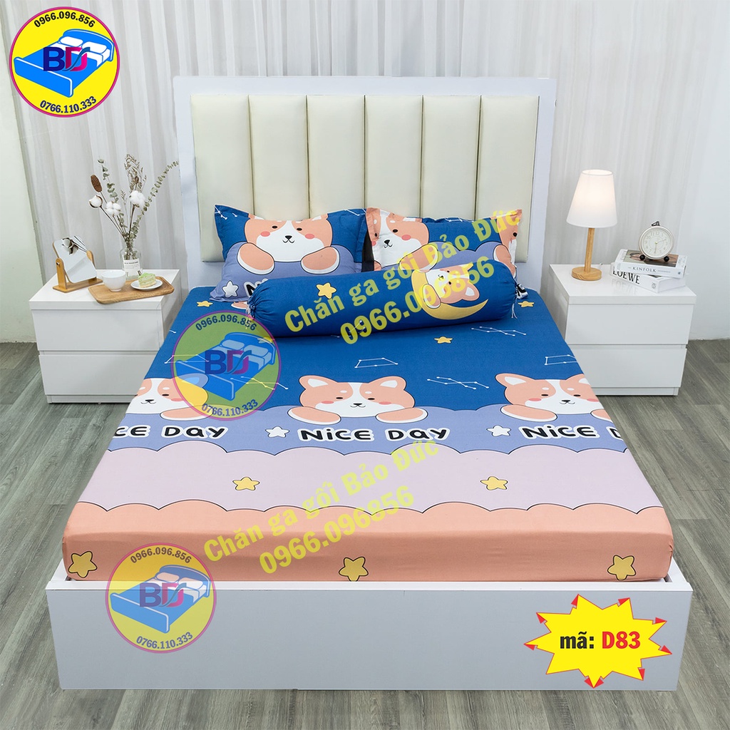 Bộ ga giường cotton poly bo chun chắc chắn( gồm 4 món)