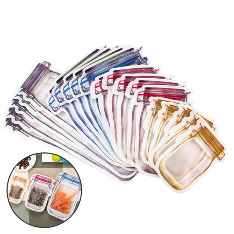 [Reusable Kitchen Mason Jar Shaped Food Storage Ziplock Bags] [Travel Portable Nuts,Candy,Cookies,Snack Seal Zipper Bag]