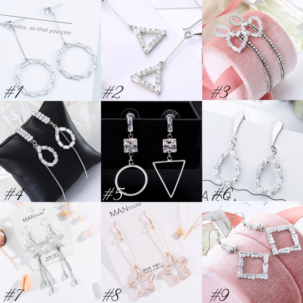 BÔNG TAI NỮ ĐÍNH ĐÁ PHA LÊ SANG TRỌNG HÌNH GIỌT NƯỚC , TIM , NGÔI SAO , TRÒN , TỨ GIÁC , TAM GIÁC 1345