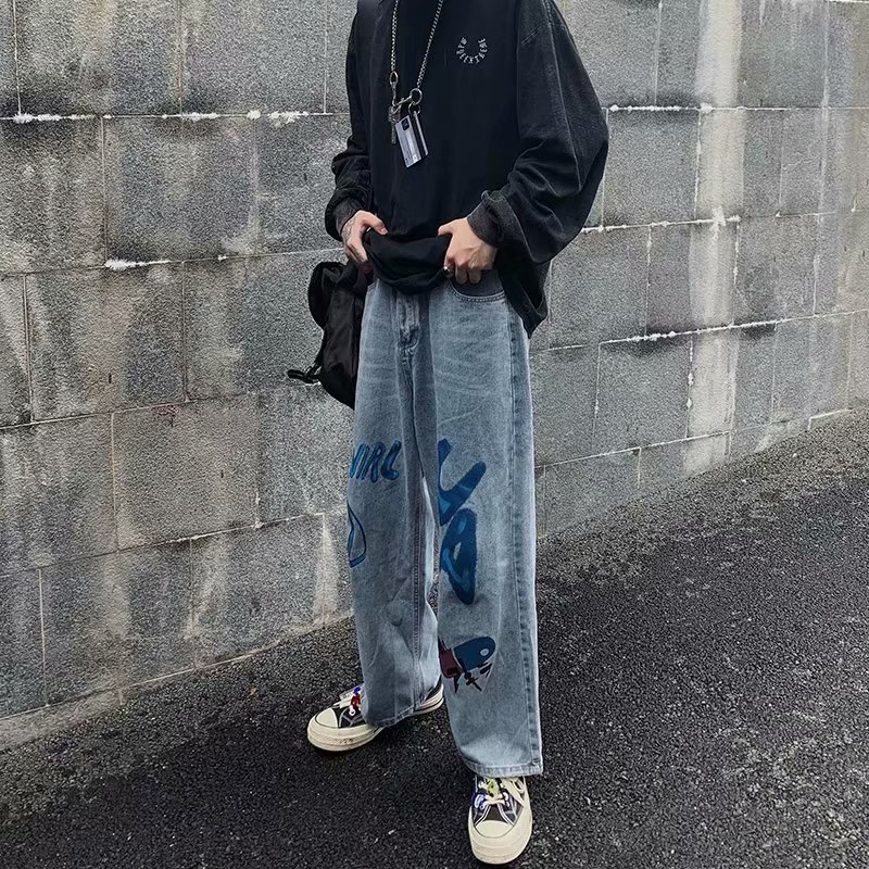 quần jean nam cao cấp phong cách Hàn Quốc unisex quần jean ống rộng thời trang quần jean nữ  retro trẻ tuổi quần bò nam