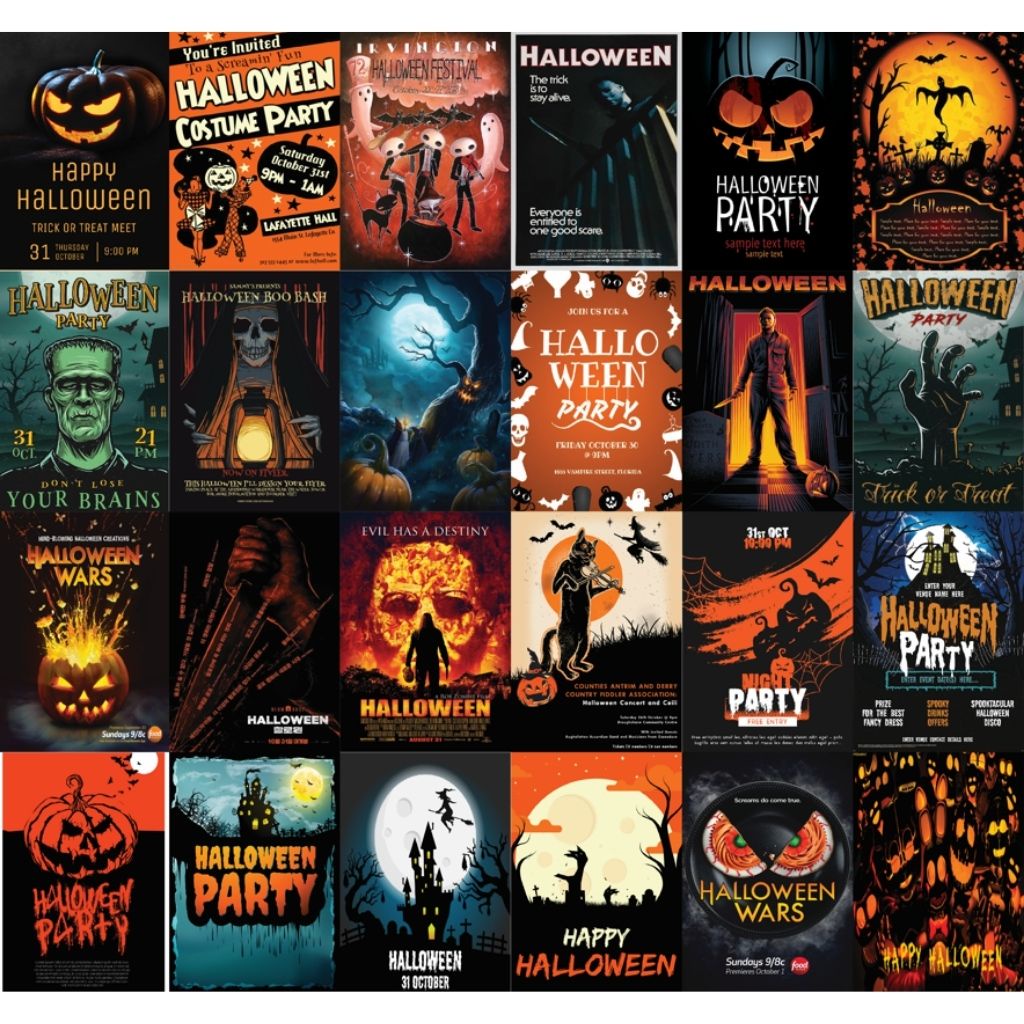 Set decal dán tường Halloween, Decal decor phòng ngủ, số lượng 24,50 tấm, trang trí phòng kích thước mỗi tấm khổ A5
