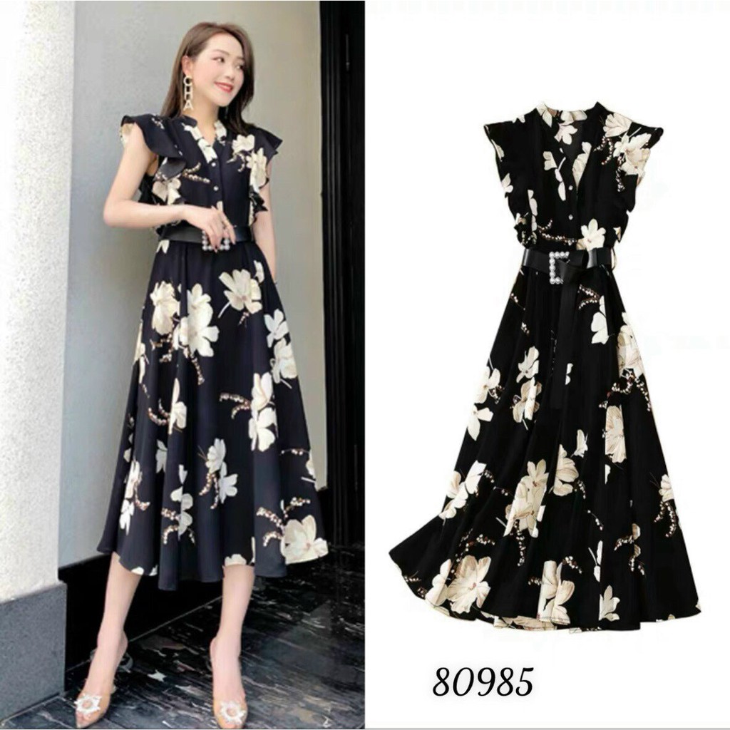 ĐẦM XÒE LỤA HOA KÈM DẬY LỤA HOA CỘT EO SIÊU ĐẸP DÀNH CHO CÁC QUÝ PHU NHÂN