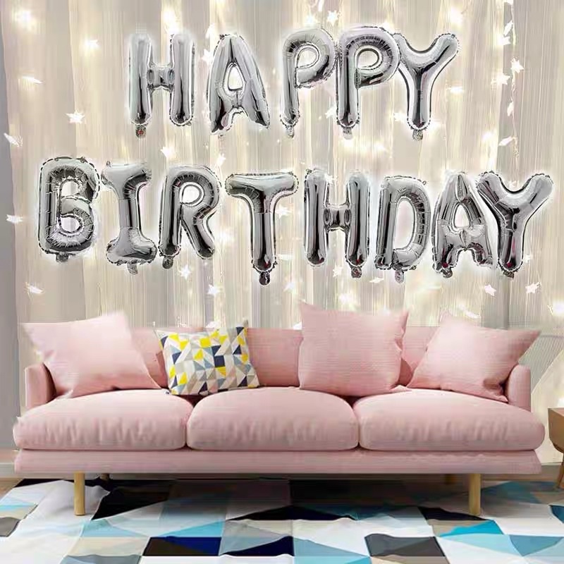 Bộ bóng lá nhôm happy birthday 16 inch và băng rôn treo sinh nhật đủ màu sắc