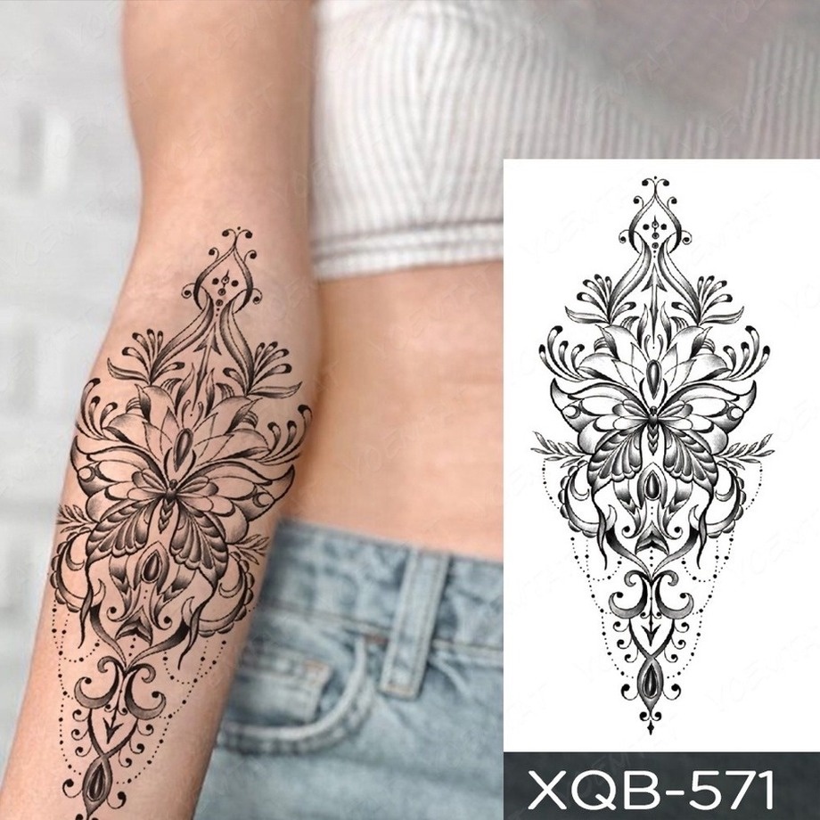 Hình Xăm Tạm Thời Henna Mehndi Hình Bướm Chống Nước Trang Trí Cánh Tay Nghệ Thuật Cho Nữ