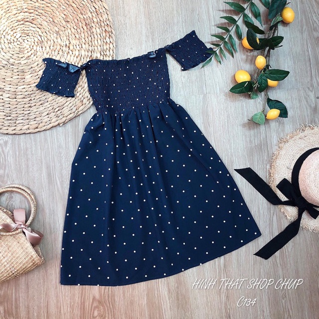 Đầm nhún chỉ bệt vai dáng xòe MH