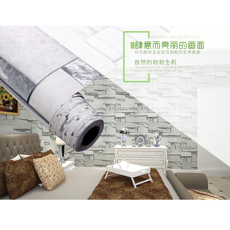 10m giấy dán tường sẵn keo đá ghi xám khổ 45cm 5223