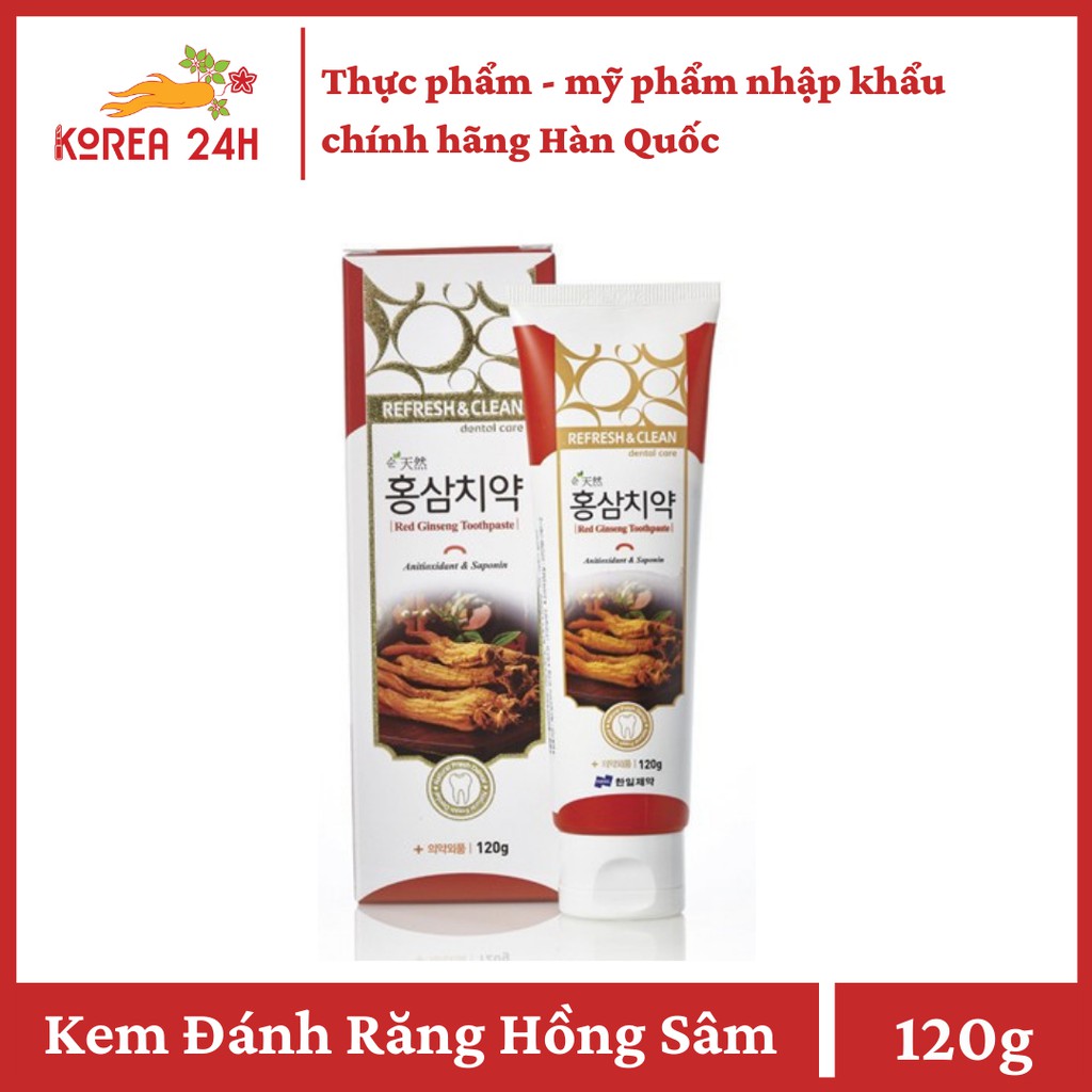 Kem đánh răng Hàn Quốc Refresh&Clean Red Ginseng Toothpaste - Vị Hồng Sâm Cao Cấp