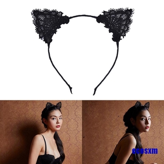 Băng Đô Cài Tóc Hình Tai Mèo Phối Ren Đáng Yêu Cho Nữ
