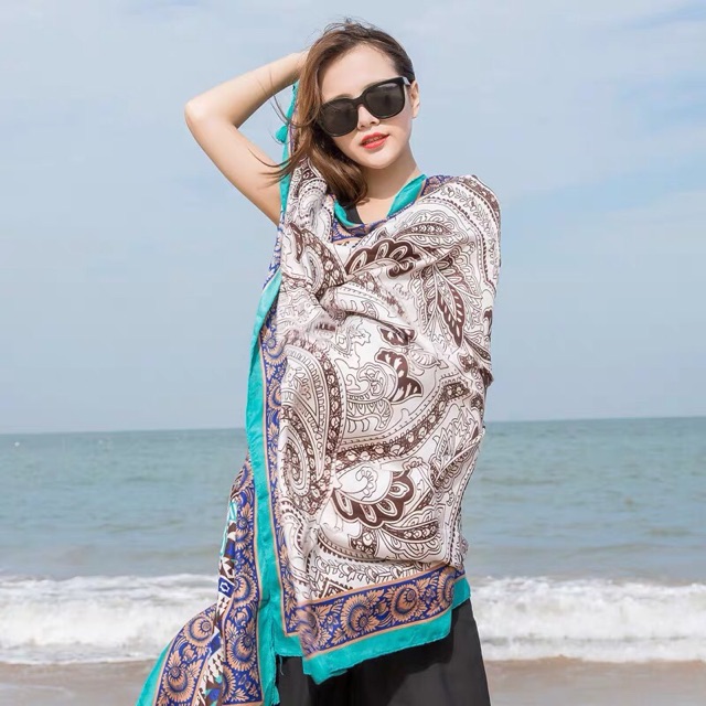 Khăn choàng in hoa văn Khăn choang du lịch che nắng - Maben