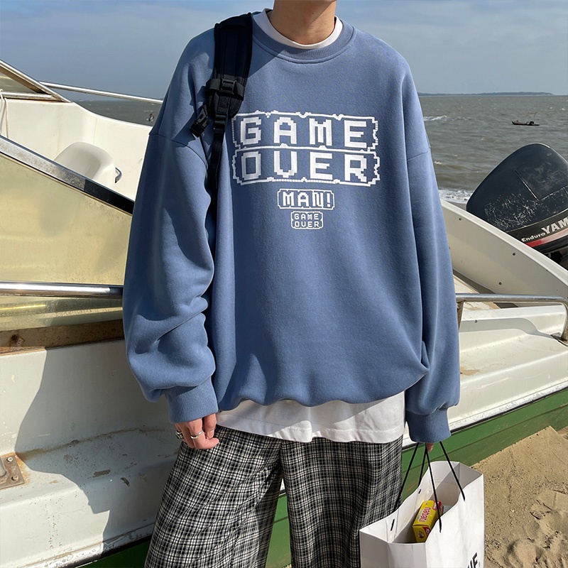 Áo sweater cổ tròn dáng rộng in chữ thiết kế mới thời trang mùa thu dành cho nam 2021