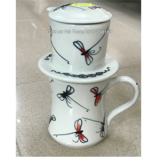 Phin cafe gốm sứ Bát Tràng vẽ chuồn kim