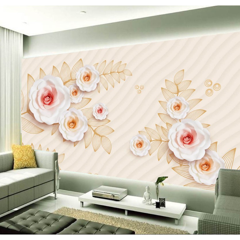 Tranh dán tường 3D trang trí phòng ngủ - tranh 3d phòng khách - vải lụa phủ kim sa- kích thước theo 