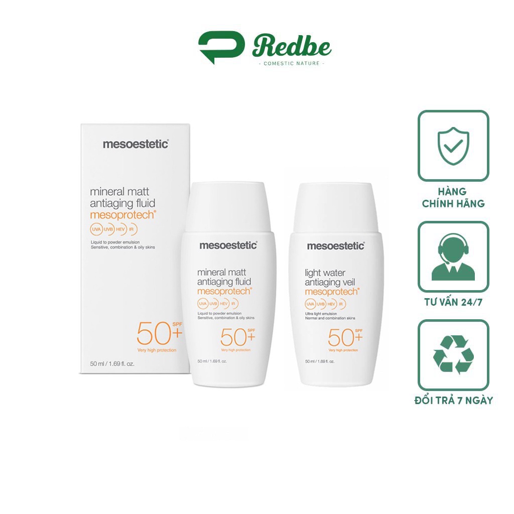 Kem chống nắng Mesoestetic SPF50+ Light Water và Matt Antiaging (Vỏ Mới)